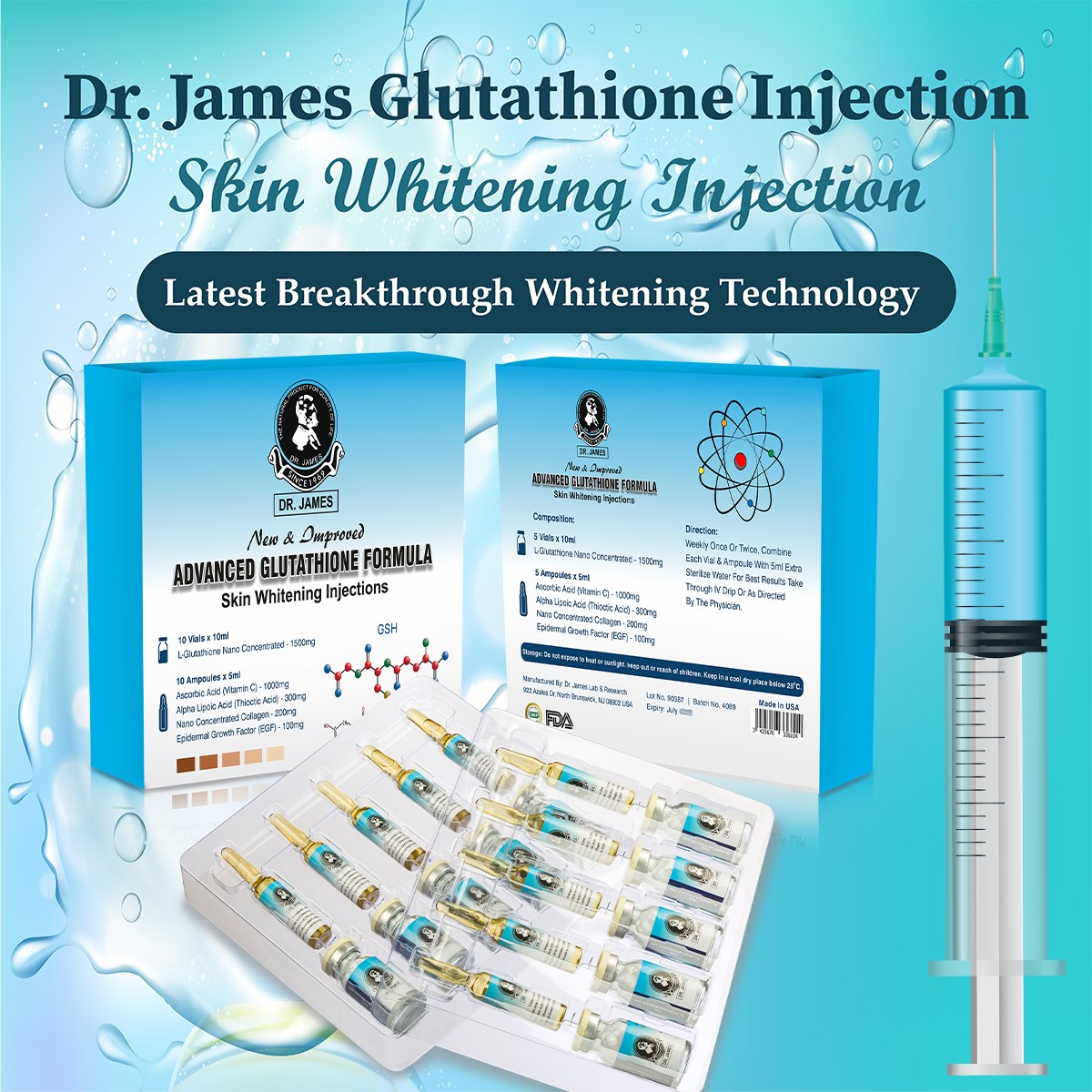 Dr James Glutathione 1500mg Skin Whitening Injections